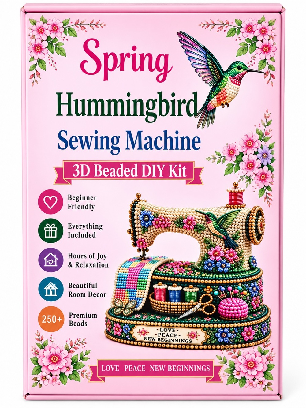 3D Beaded DIY Kit - Spring Hummingbird Sewing Machine